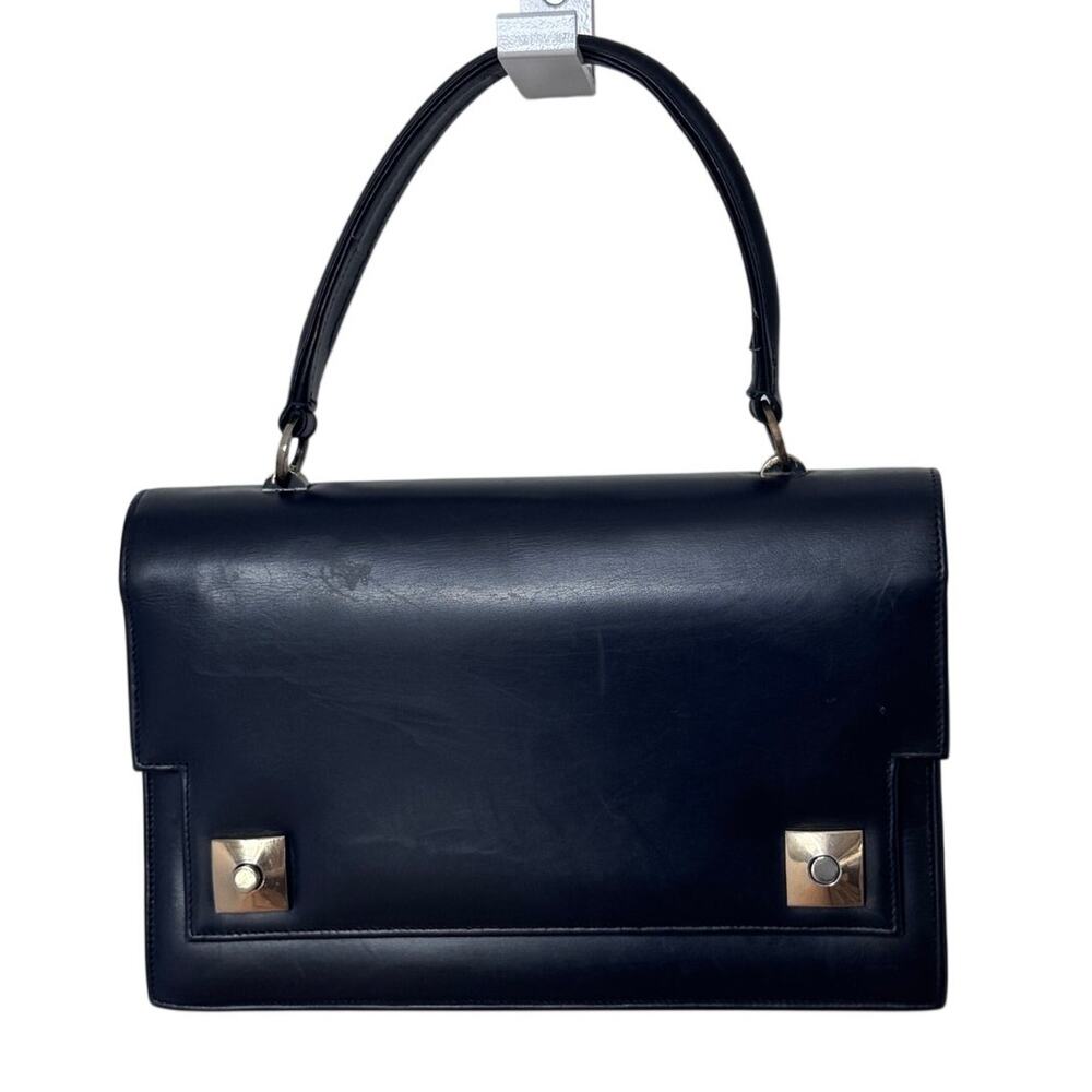1980s–1990s Tano of Madrid Navy Leather Top Handle Handbag Made in Spain